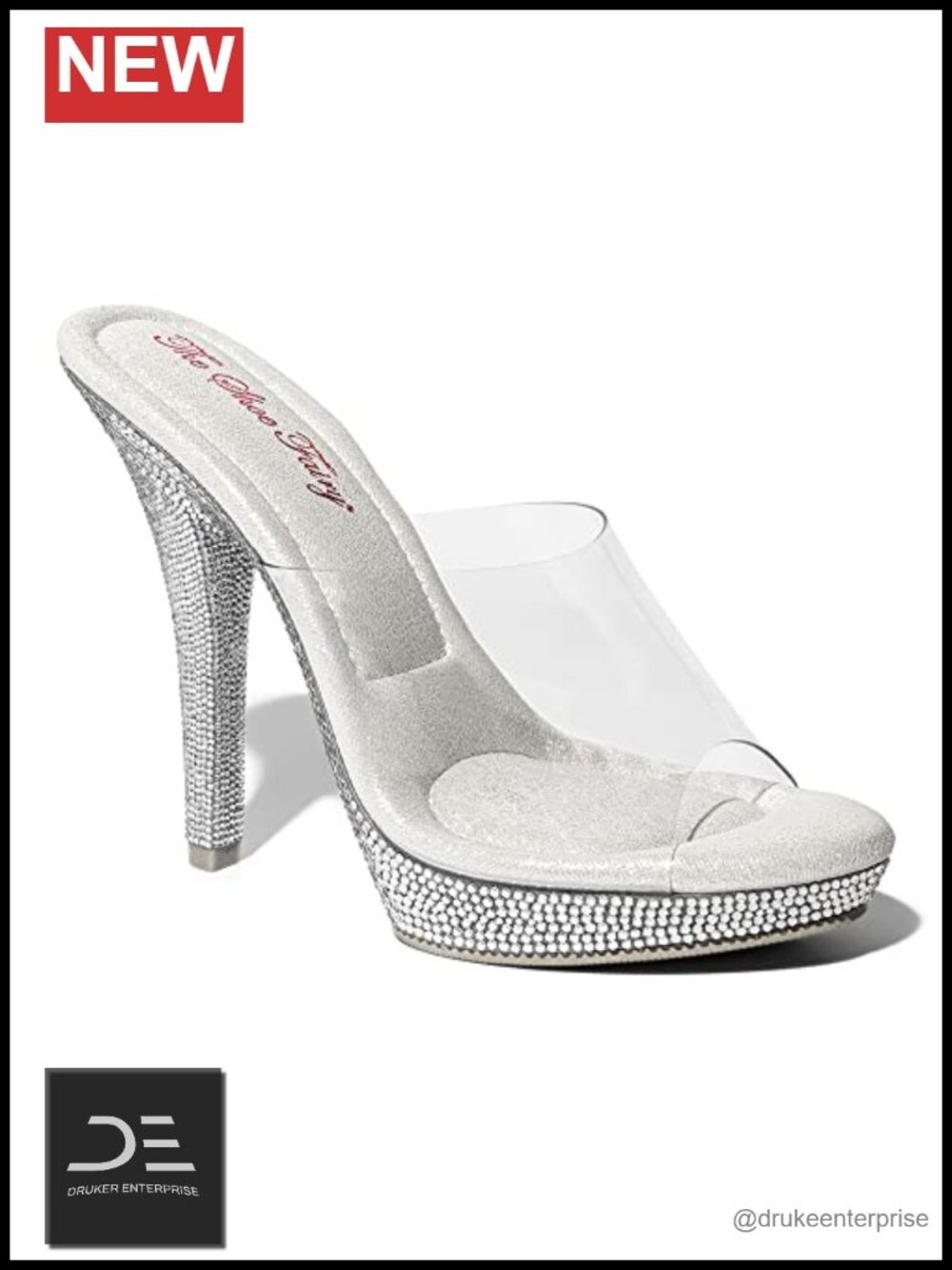 Clear Rhinestone Mule Heel 5in Platform Bodybuilding Pageant Wedding